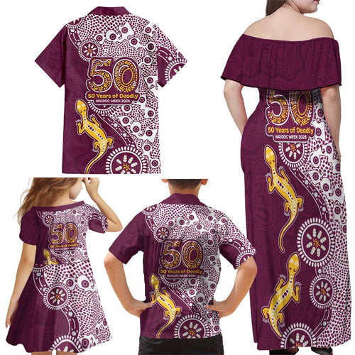 Manly Warringah Sea Eagles NAIDOC Week 2026 Family Matching Off Shoulder Maxi Dress and Hawaiian Shirt Aboriginal Lizard Dot Painting - 50 Years of Deadly