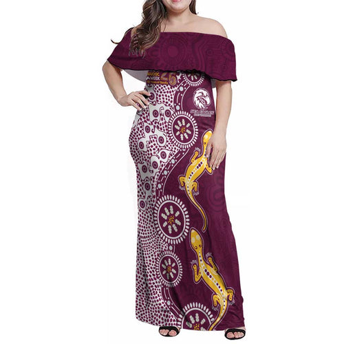 Manly Warringah Sea Eagles NAIDOC Week 2026 Family Matching Off Shoulder Maxi Dress and Hawaiian Shirt Aboriginal Lizard Dot Painting - 50 Years of Deadly