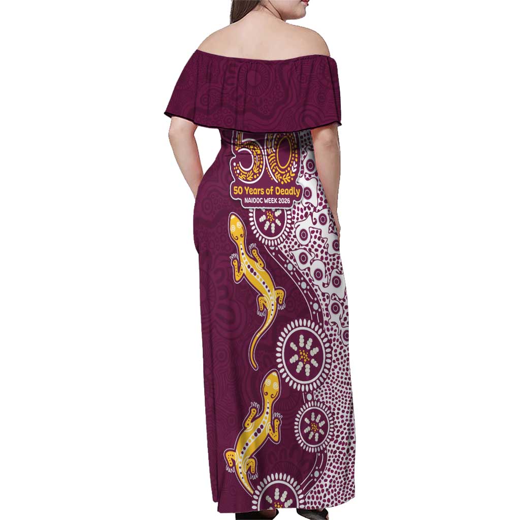 Manly Warringah Sea Eagles NAIDOC Week 2026 Family Matching Off Shoulder Maxi Dress and Hawaiian Shirt Aboriginal Lizard Dot Painting - 50 Years of Deadly