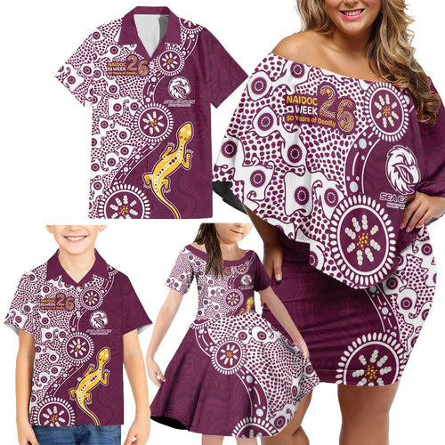 Manly Warringah Sea Eagles NAIDOC Week 2026 Family Matching Off Shoulder Short Dress and Hawaiian Shirt Aboriginal Lizard Dot Painting - 50 Years of Deadly