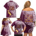 Manly Warringah Sea Eagles NAIDOC Week 2026 Family Matching Off Shoulder Short Dress and Hawaiian Shirt Aboriginal Lizard Dot Painting - 50 Years of Deadly