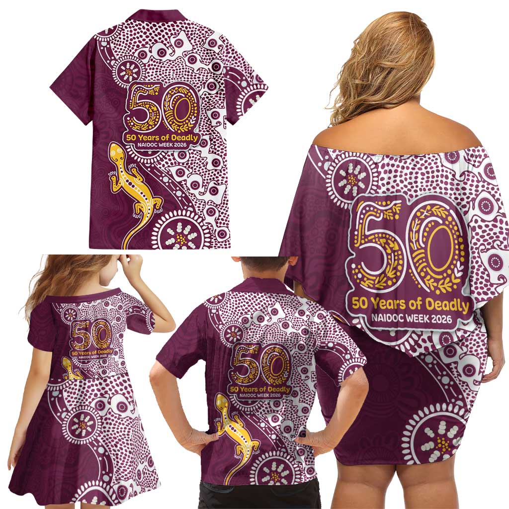 Manly Warringah Sea Eagles NAIDOC Week 2026 Family Matching Off Shoulder Short Dress and Hawaiian Shirt Aboriginal Lizard Dot Painting - 50 Years of Deadly