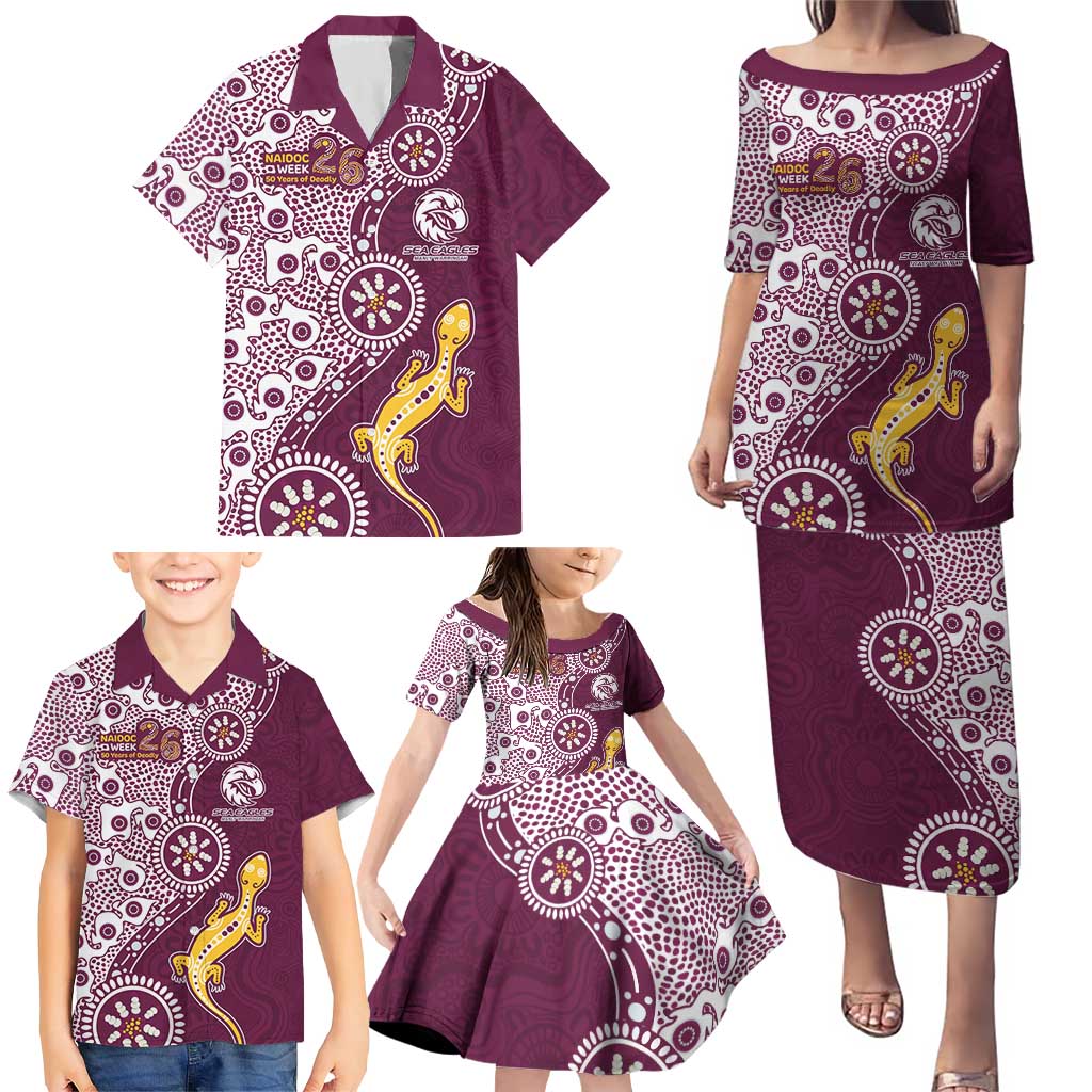 Manly Warringah Sea Eagles NAIDOC Week 2026 Family Matching Puletasi and Hawaiian Shirt Aboriginal Lizard Dot Painting - 50 Years of Deadly