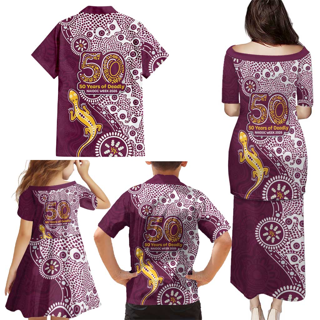 Manly Warringah Sea Eagles NAIDOC Week 2026 Family Matching Puletasi and Hawaiian Shirt Aboriginal Lizard Dot Painting - 50 Years of Deadly