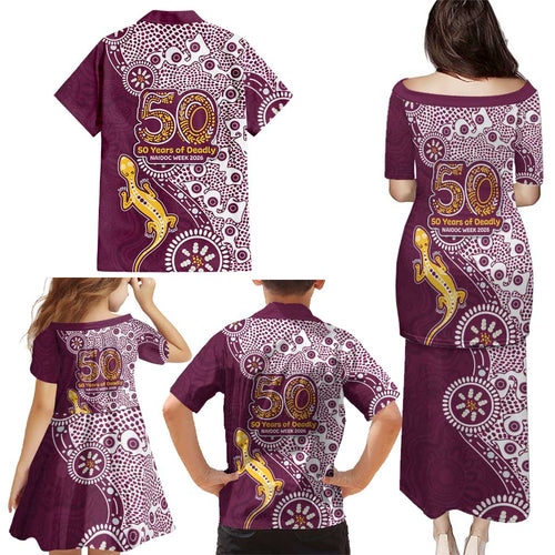 Manly Warringah Sea Eagles NAIDOC Week 2026 Family Matching Puletasi and Hawaiian Shirt Aboriginal Lizard Dot Painting - 50 Years of Deadly