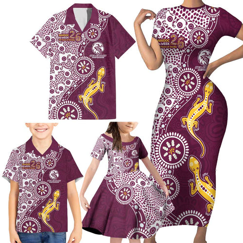 Manly Warringah Sea Eagles NAIDOC Week 2026 Family Matching Short Sleeve Bodycon Dress and Hawaiian Shirt Aboriginal Lizard Dot Painting - 50 Years of Deadly