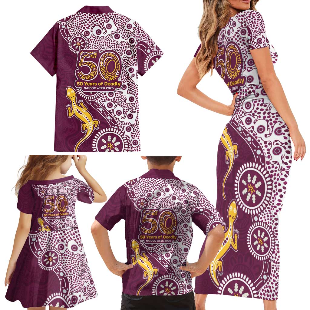 Manly Warringah Sea Eagles NAIDOC Week 2026 Family Matching Short Sleeve Bodycon Dress and Hawaiian Shirt Aboriginal Lizard Dot Painting - 50 Years of Deadly