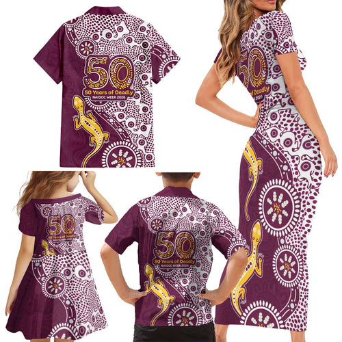 Manly Warringah Sea Eagles NAIDOC Week 2026 Family Matching Short Sleeve Bodycon Dress and Hawaiian Shirt Aboriginal Lizard Dot Painting - 50 Years of Deadly