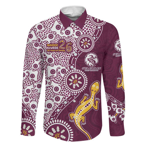 Manly Warringah Sea Eagles NAIDOC Week 2026 Family Matching Short Sleeve Bodycon Dress and Hawaiian Shirt Aboriginal Lizard Dot Painting - 50 Years of Deadly