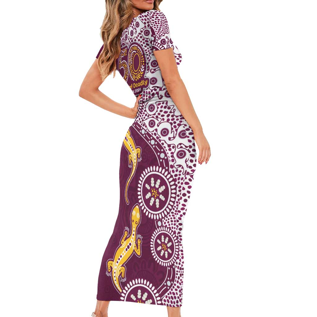 Manly Warringah Sea Eagles NAIDOC Week 2026 Family Matching Short Sleeve Bodycon Dress and Hawaiian Shirt Aboriginal Lizard Dot Painting - 50 Years of Deadly