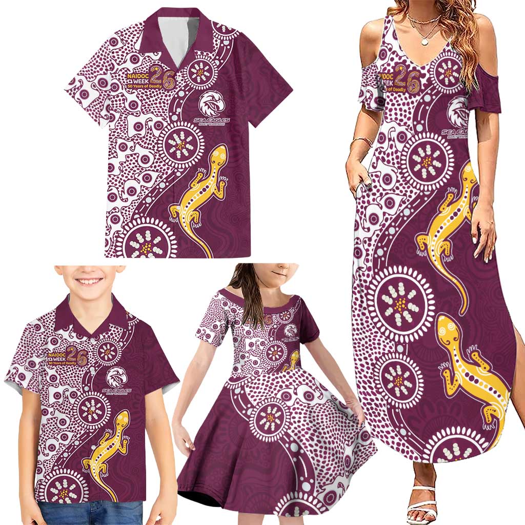 Manly Warringah Sea Eagles NAIDOC Week 2026 Family Matching Summer Maxi Dress and Hawaiian Shirt Aboriginal Lizard Dot Painting - 50 Years of Deadly