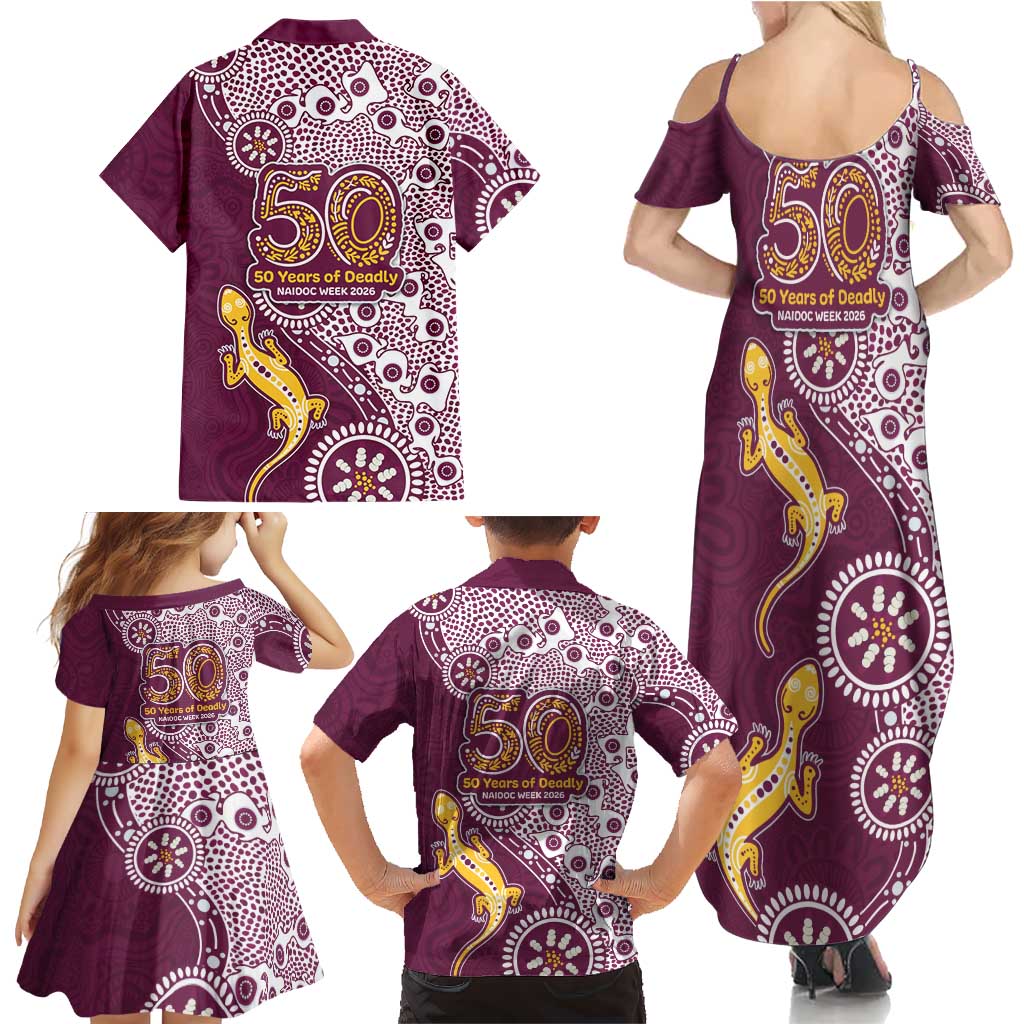 Manly Warringah Sea Eagles NAIDOC Week 2026 Family Matching Summer Maxi Dress and Hawaiian Shirt Aboriginal Lizard Dot Painting - 50 Years of Deadly