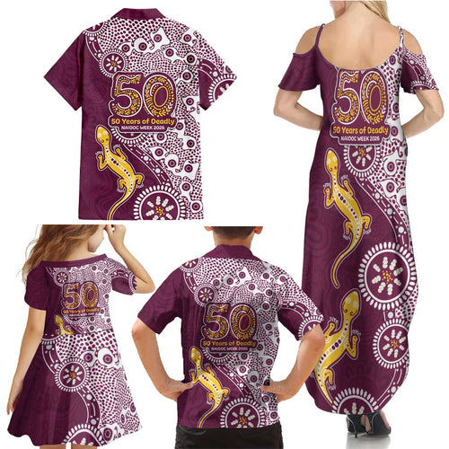 Manly Warringah Sea Eagles NAIDOC Week 2026 Family Matching Summer Maxi Dress and Hawaiian Shirt Aboriginal Lizard Dot Painting - 50 Years of Deadly