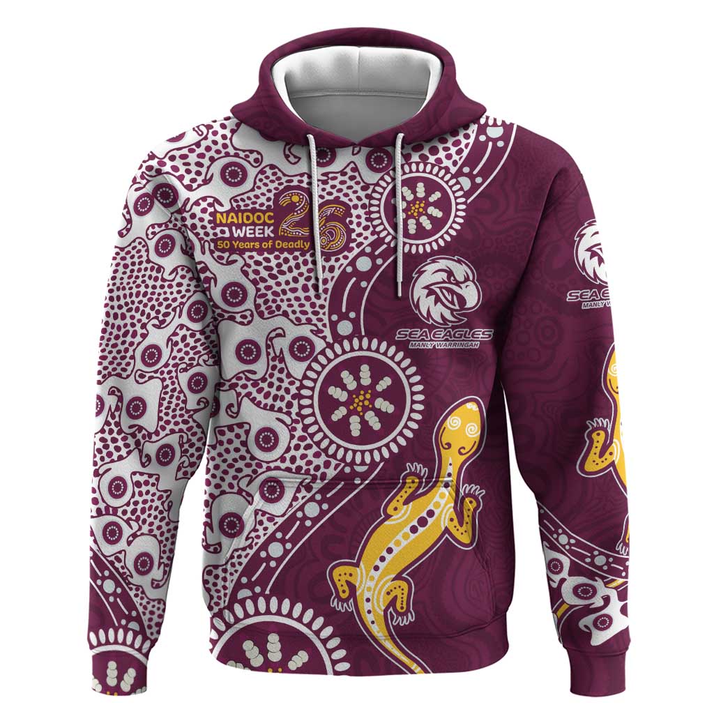 Manly Warringah Sea Eagles NAIDOC Week 2026 Hoodie Aboriginal Lizard Dot Painting - 50 Years of Deadly