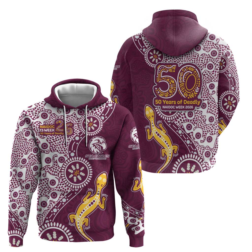 Manly Warringah Sea Eagles NAIDOC Week 2026 Hoodie Aboriginal Lizard Dot Painting - 50 Years of Deadly