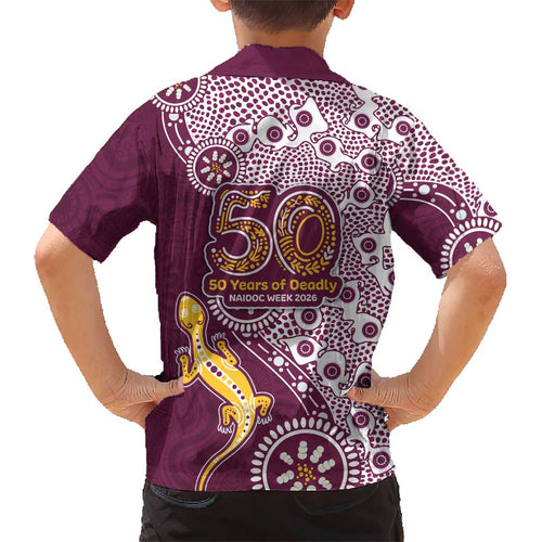 Manly Warringah Sea Eagles NAIDOC Week 2026 Kid Hawaiian Shirt Aboriginal Lizard Dot Painting - 50 Years of Deadly