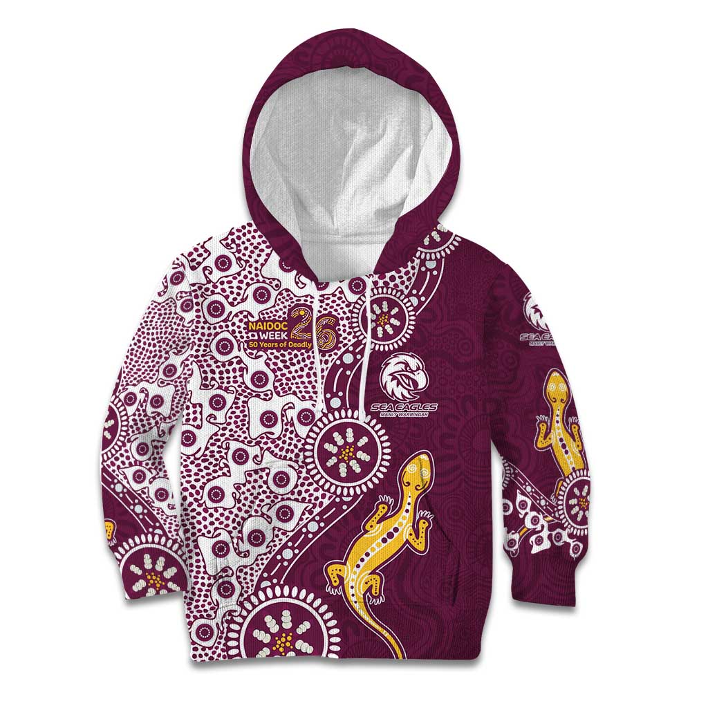 Manly Warringah Sea Eagles NAIDOC Week 2026 Kid Hoodie Aboriginal Lizard Dot Painting - 50 Years of Deadly