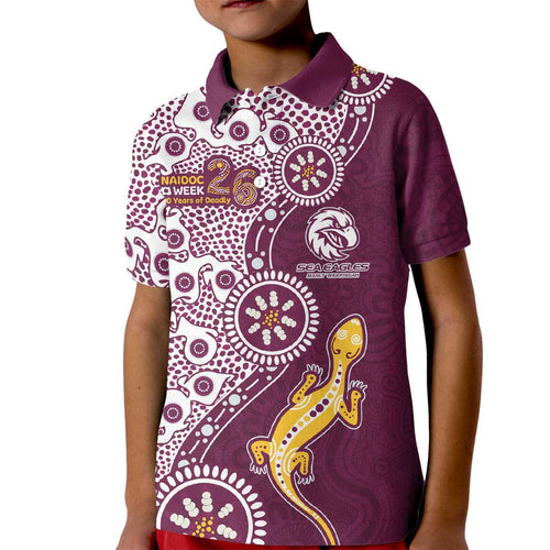 Manly Warringah Sea Eagles NAIDOC Week 2026 Kid Polo Shirt Aboriginal Lizard Dot Painting - 50 Years of Deadly