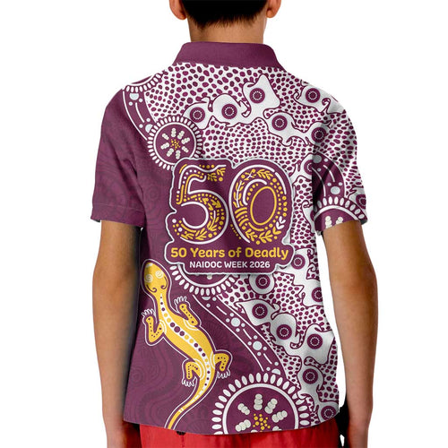 Manly Warringah Sea Eagles NAIDOC Week 2026 Kid Polo Shirt Aboriginal Lizard Dot Painting - 50 Years of Deadly