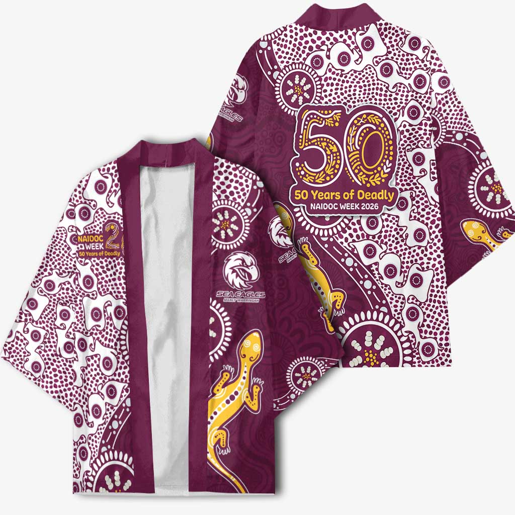 Manly Warringah Sea Eagles NAIDOC Week 2026 Kimono Aboriginal Lizard Dot Painting - 50 Years of Deadly