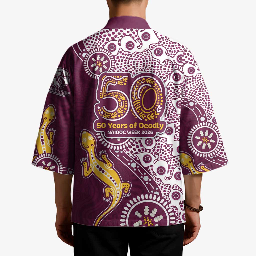 Manly Warringah Sea Eagles NAIDOC Week 2026 Kimono Aboriginal Lizard Dot Painting - 50 Years of Deadly