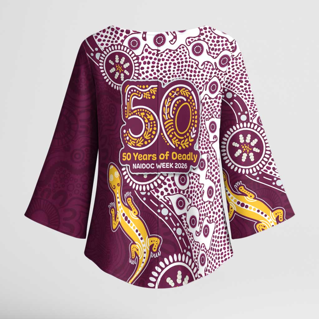 Manly Warringah Sea Eagles NAIDOC Week 2026 Kimono Sleeve Blouse Aboriginal Lizard Dot Painting - 50 Years of Deadly