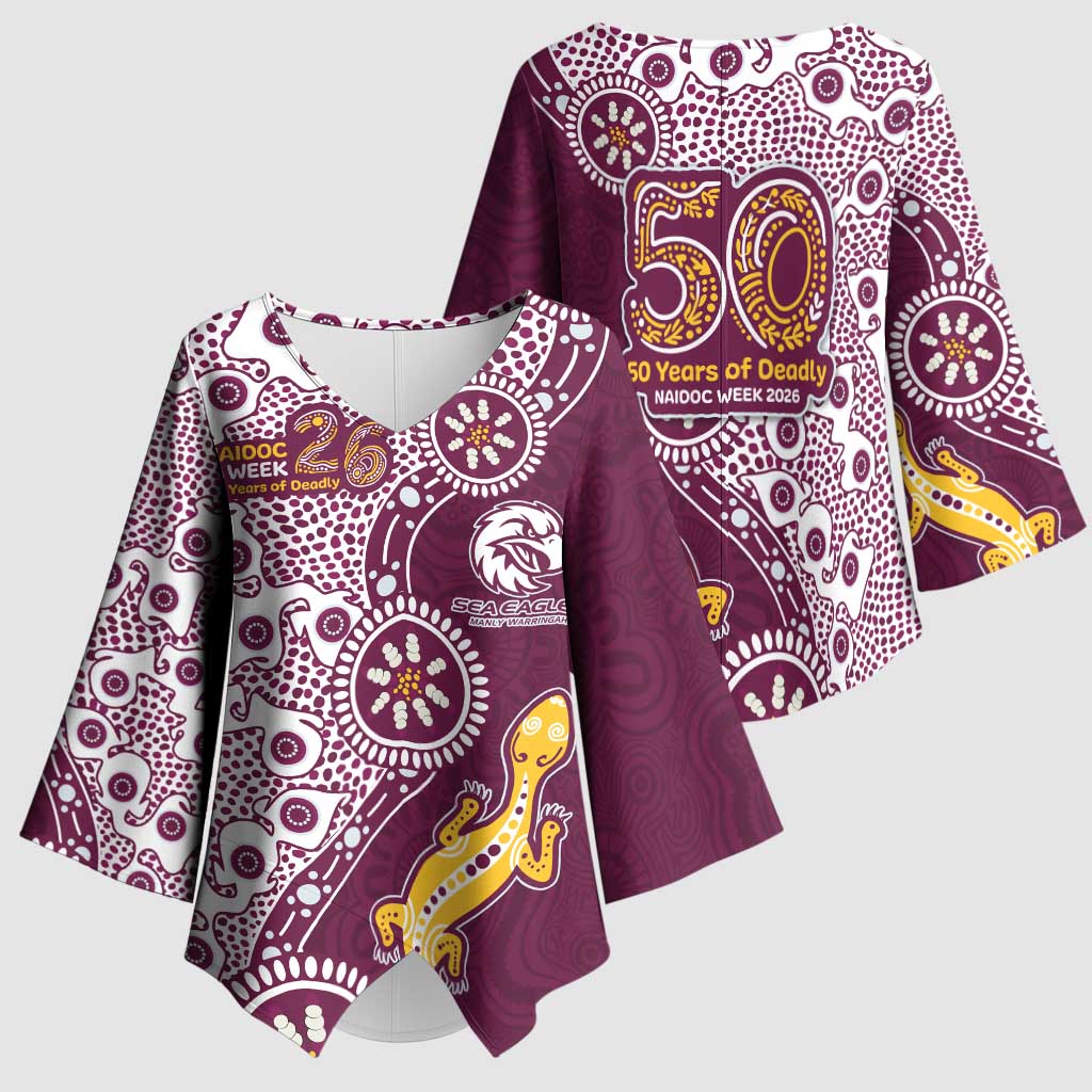 Manly Warringah Sea Eagles NAIDOC Week 2026 Kimono Sleeve Blouse Aboriginal Lizard Dot Painting - 50 Years of Deadly