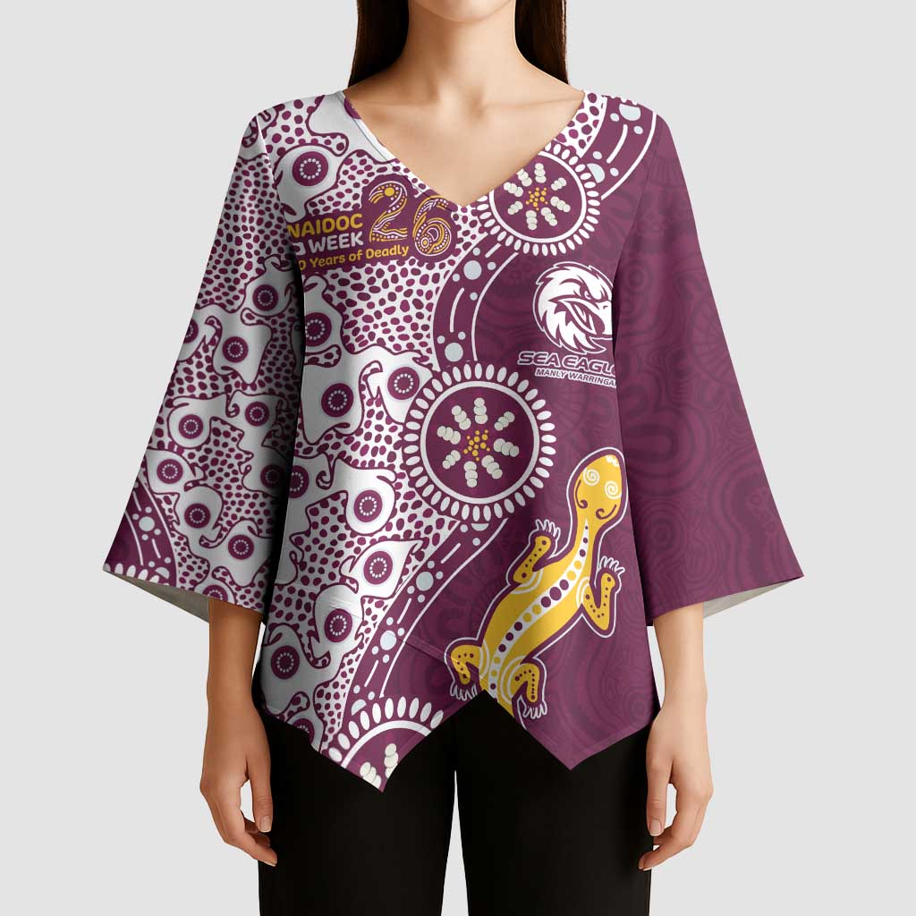 Manly Warringah Sea Eagles NAIDOC Week 2026 Kimono Sleeve Blouse Aboriginal Lizard Dot Painting - 50 Years of Deadly
