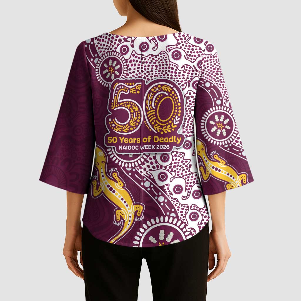 Manly Warringah Sea Eagles NAIDOC Week 2026 Kimono Sleeve Blouse Aboriginal Lizard Dot Painting - 50 Years of Deadly