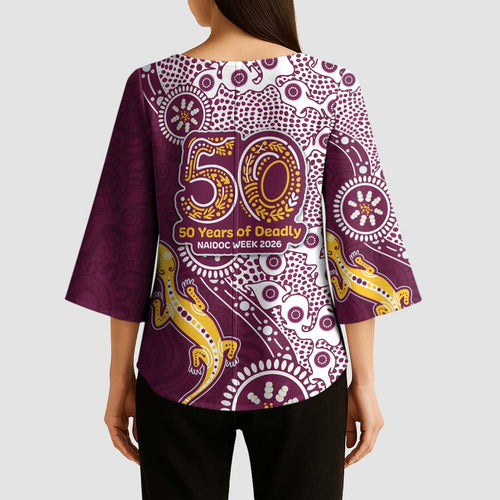 Manly Warringah Sea Eagles NAIDOC Week 2026 Kimono Sleeve Blouse Aboriginal Lizard Dot Painting - 50 Years of Deadly