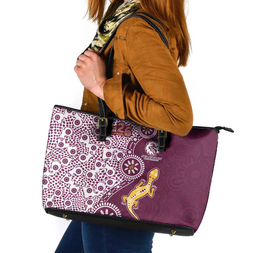 Manly Warringah Sea Eagles NAIDOC Week 2026 Leather Tote Bag Aboriginal Lizard Dot Painting - 50 Years of Deadly