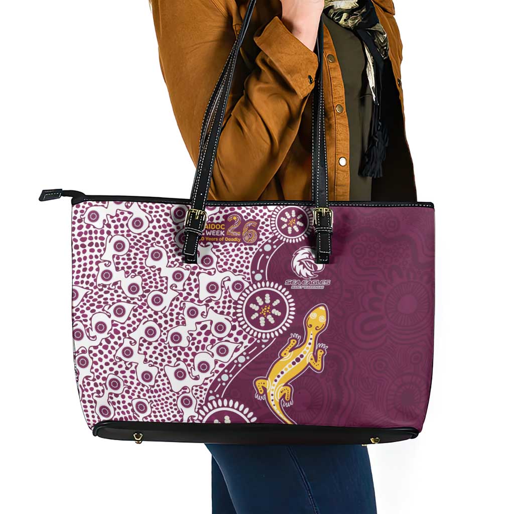 Manly Warringah Sea Eagles NAIDOC Week 2026 Leather Tote Bag Aboriginal Lizard Dot Painting - 50 Years of Deadly