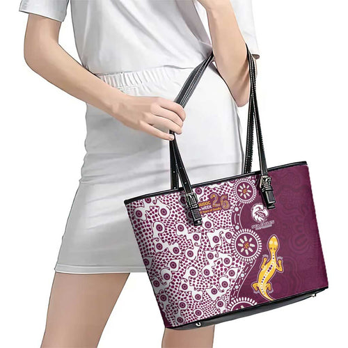 Manly Warringah Sea Eagles NAIDOC Week 2026 Leather Tote Bag Aboriginal Lizard Dot Painting - 50 Years of Deadly