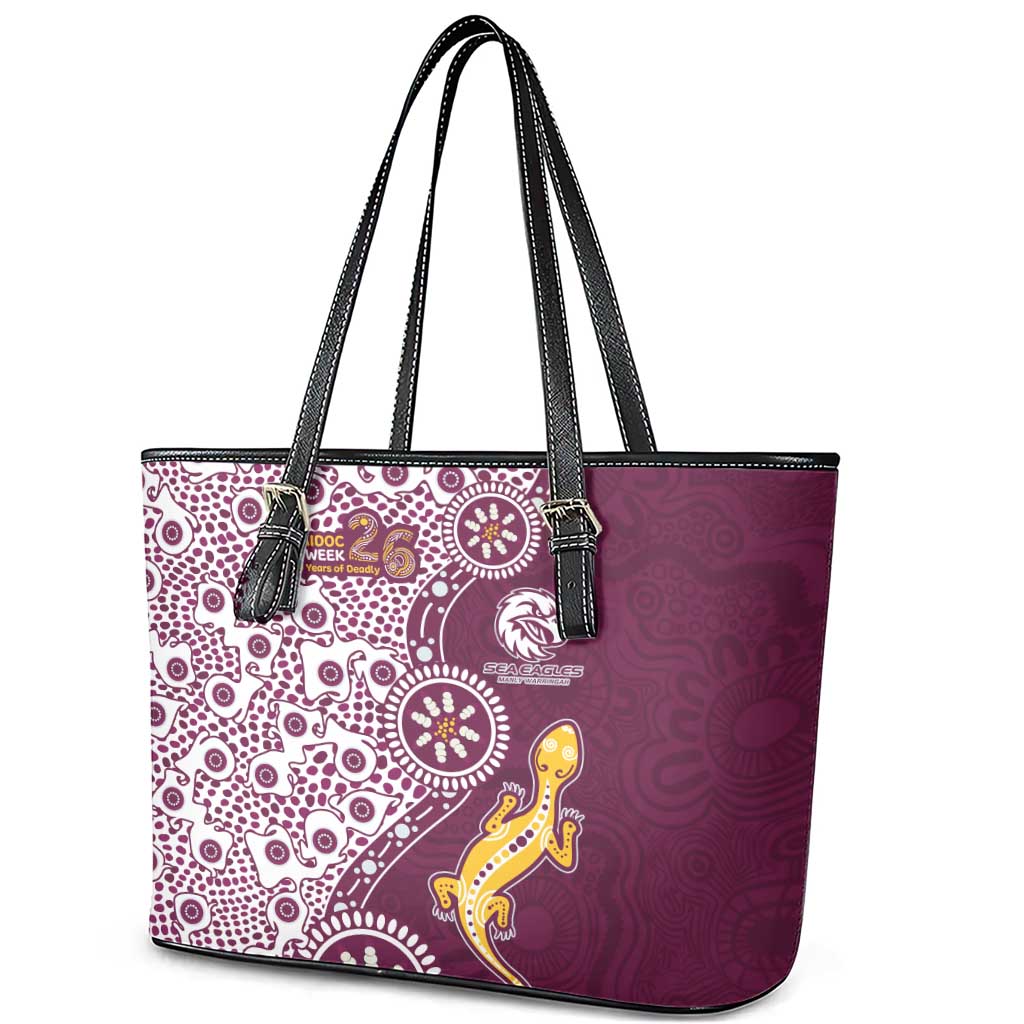 Manly Warringah Sea Eagles NAIDOC Week 2026 Leather Tote Bag Aboriginal Lizard Dot Painting - 50 Years of Deadly