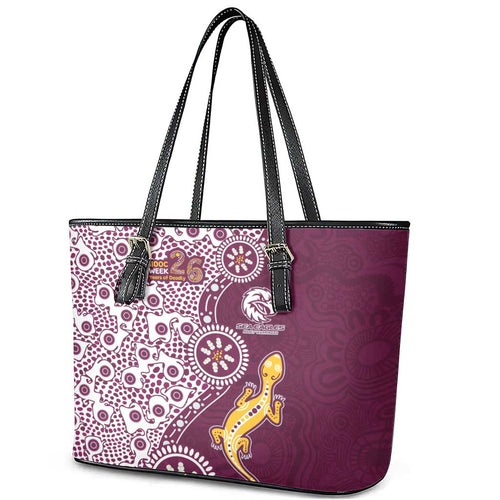 Manly Warringah Sea Eagles NAIDOC Week 2026 Leather Tote Bag Aboriginal Lizard Dot Painting - 50 Years of Deadly