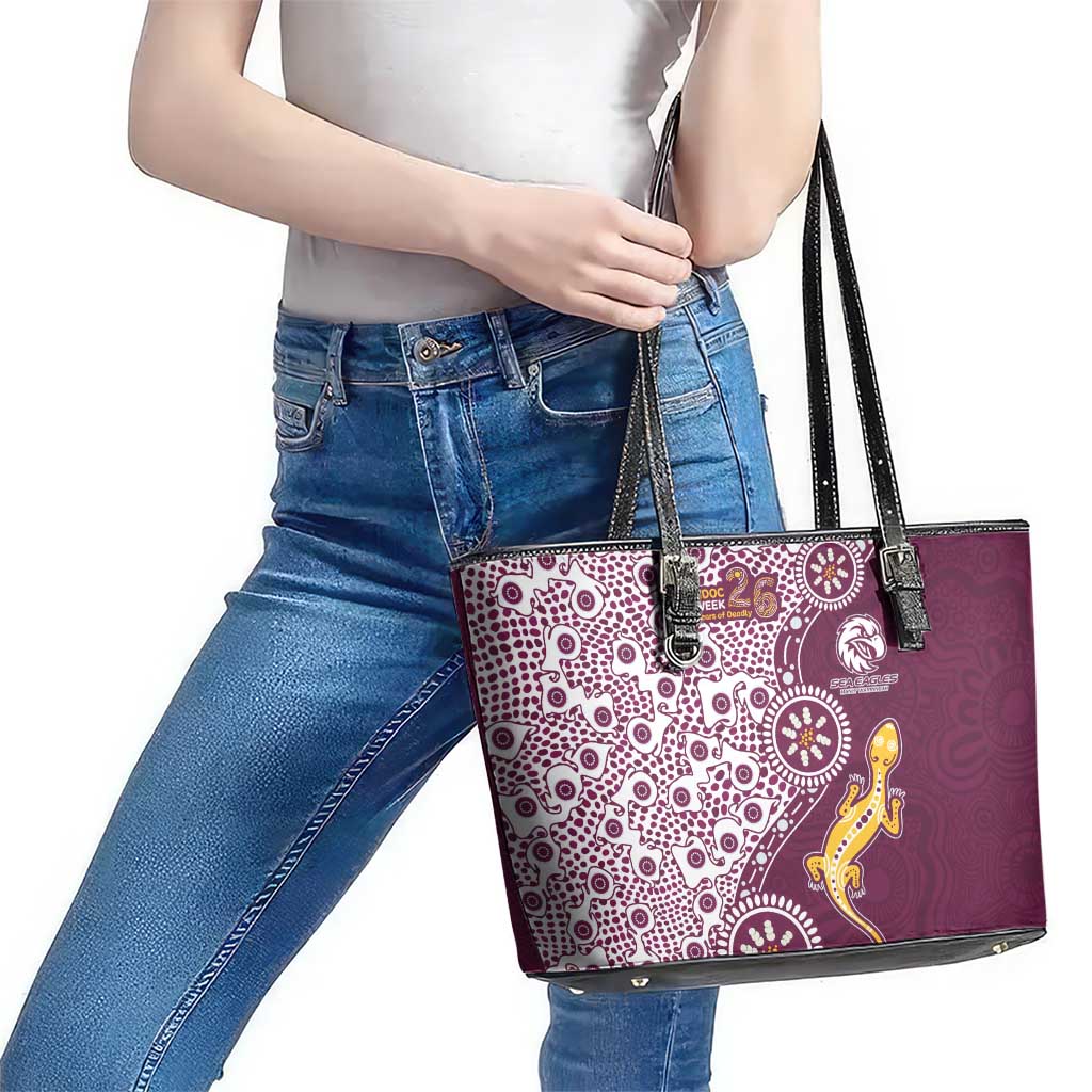 Manly Warringah Sea Eagles NAIDOC Week 2026 Leather Tote Bag Aboriginal Lizard Dot Painting - 50 Years of Deadly