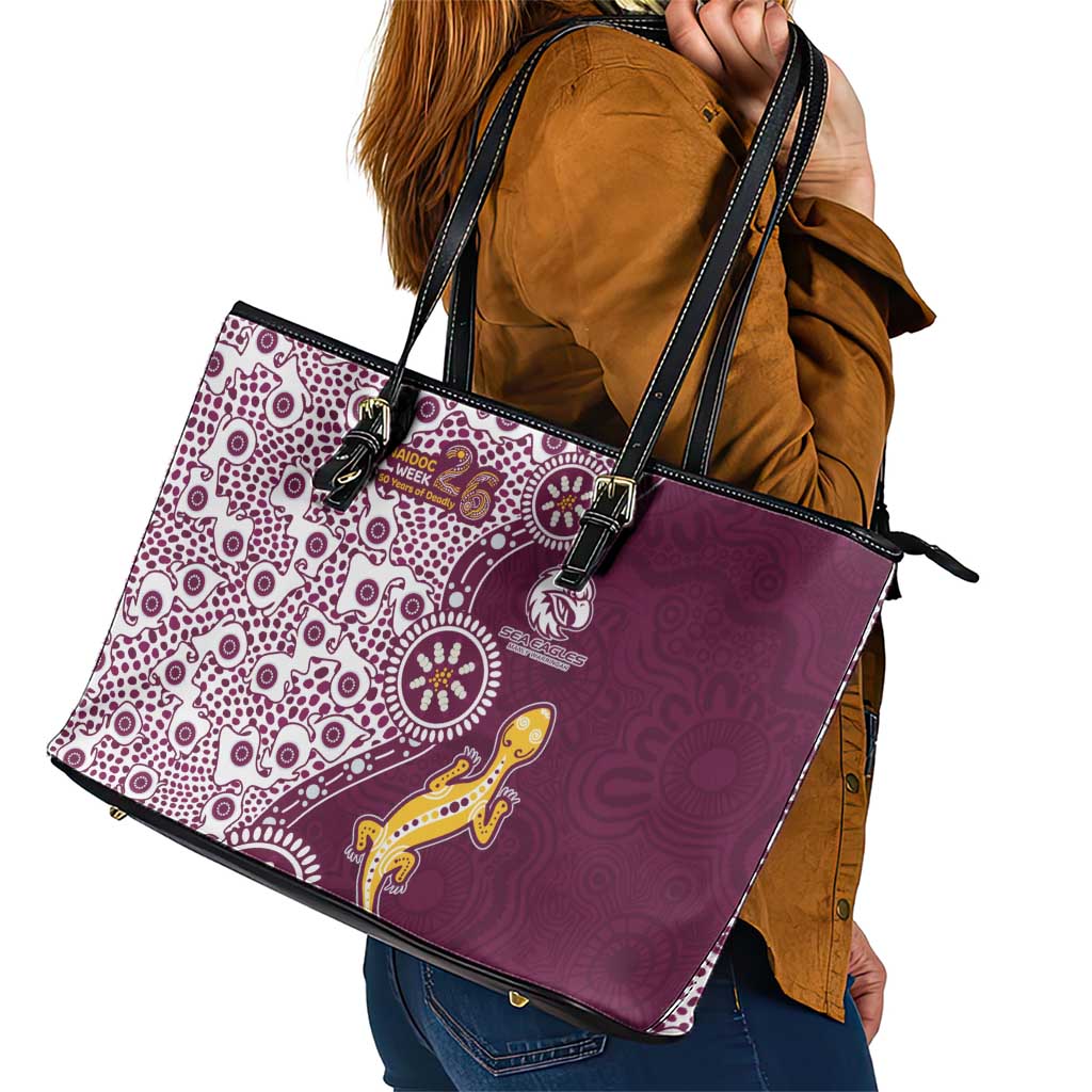 Manly Warringah Sea Eagles NAIDOC Week 2026 Leather Tote Bag Aboriginal Lizard Dot Painting - 50 Years of Deadly