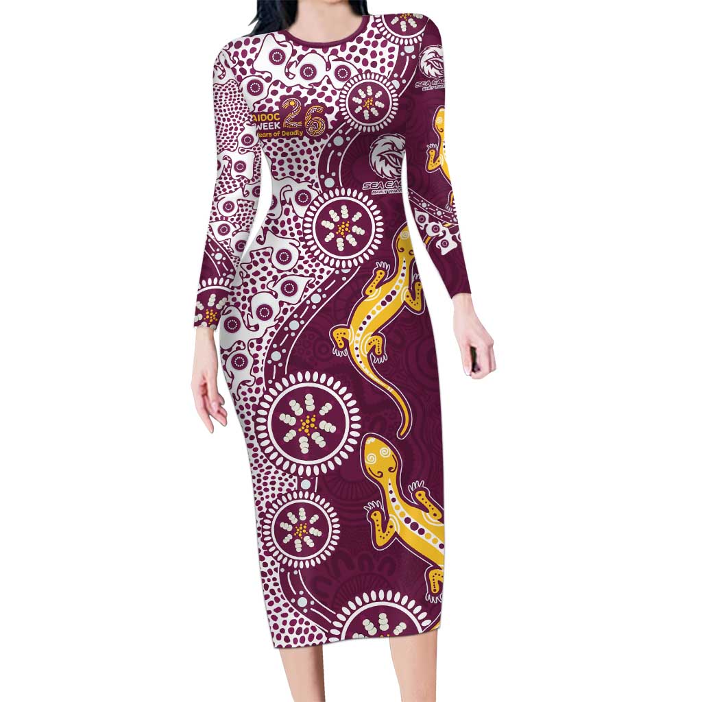 Manly Warringah Sea Eagles NAIDOC Week 2026 Long Sleeve Bodycon Dress Aboriginal Lizard Dot Painting - 50 Years of Deadly