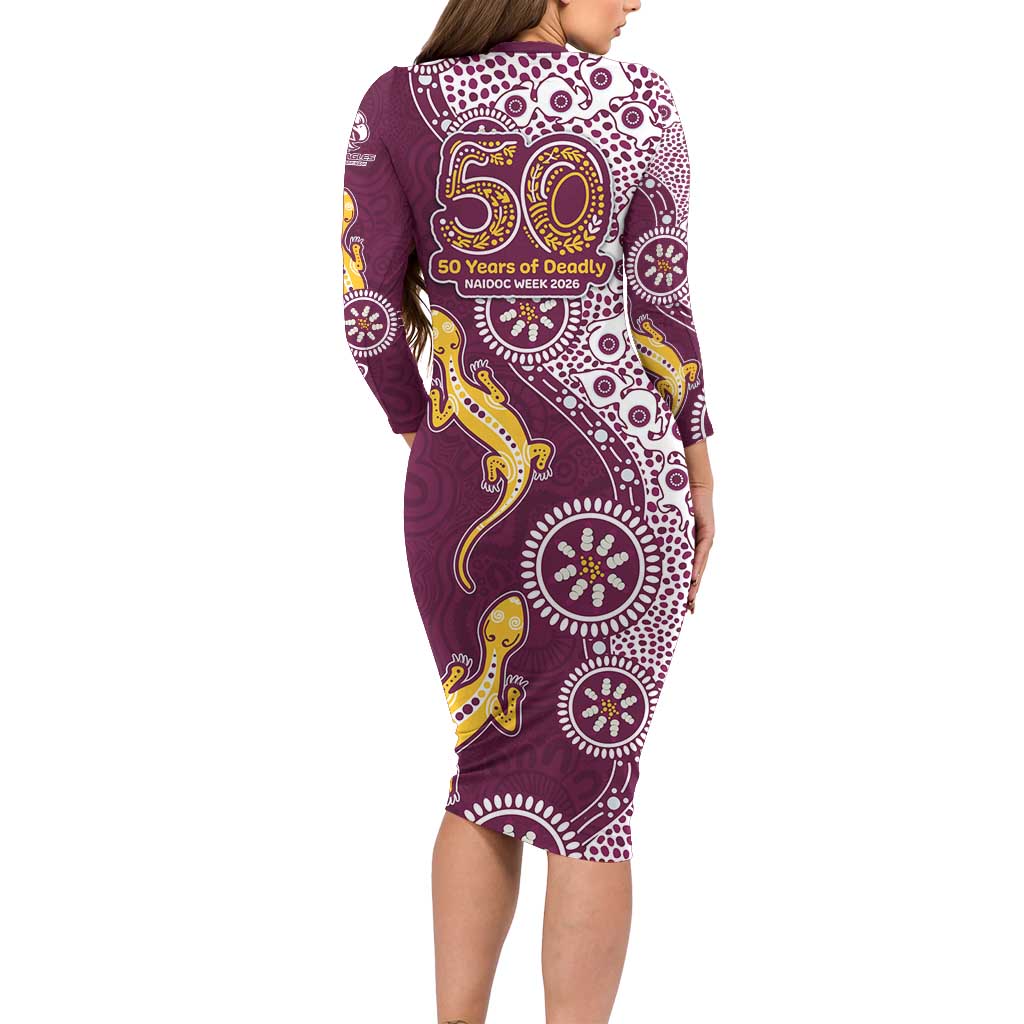 Manly Warringah Sea Eagles NAIDOC Week 2026 Long Sleeve Bodycon Dress Aboriginal Lizard Dot Painting - 50 Years of Deadly