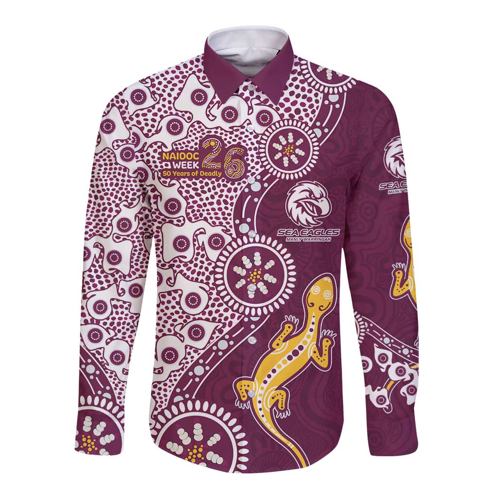 Manly Warringah Sea Eagles NAIDOC Week 2026 Long Sleeve Button Shirt Aboriginal Lizard Dot Painting - 50 Years of Deadly
