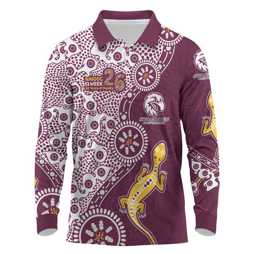 Manly Warringah Sea Eagles NAIDOC Week 2026 Long Sleeve Polo Shirt Aboriginal Lizard Dot Painting - 50 Years of Deadly