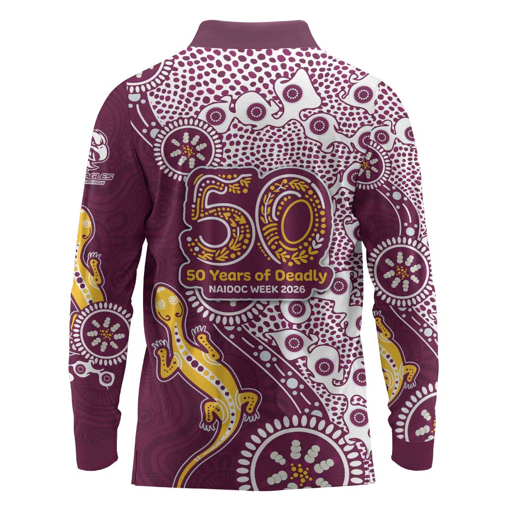 Manly Warringah Sea Eagles NAIDOC Week 2026 Long Sleeve Polo Shirt Aboriginal Lizard Dot Painting - 50 Years of Deadly