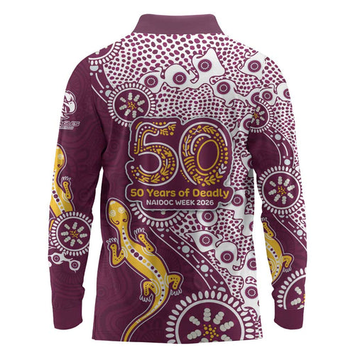 Manly Warringah Sea Eagles NAIDOC Week 2026 Long Sleeve Polo Shirt Aboriginal Lizard Dot Painting - 50 Years of Deadly