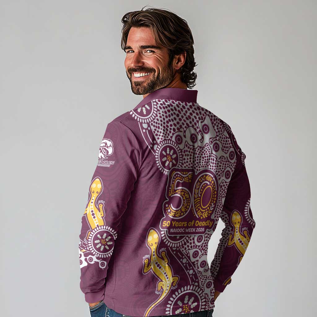 Manly Warringah Sea Eagles NAIDOC Week 2026 Long Sleeve Polo Shirt Aboriginal Lizard Dot Painting - 50 Years of Deadly