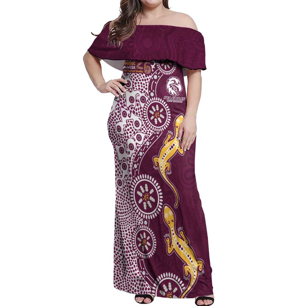 Manly Warringah Sea Eagles NAIDOC Week 2026 Off Shoulder Maxi Dress Aboriginal Lizard Dot Painting - 50 Years of Deadly