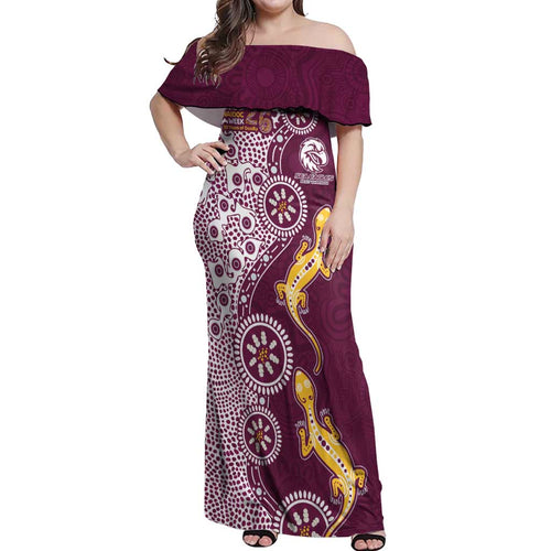Manly Warringah Sea Eagles NAIDOC Week 2026 Off Shoulder Maxi Dress Aboriginal Lizard Dot Painting - 50 Years of Deadly