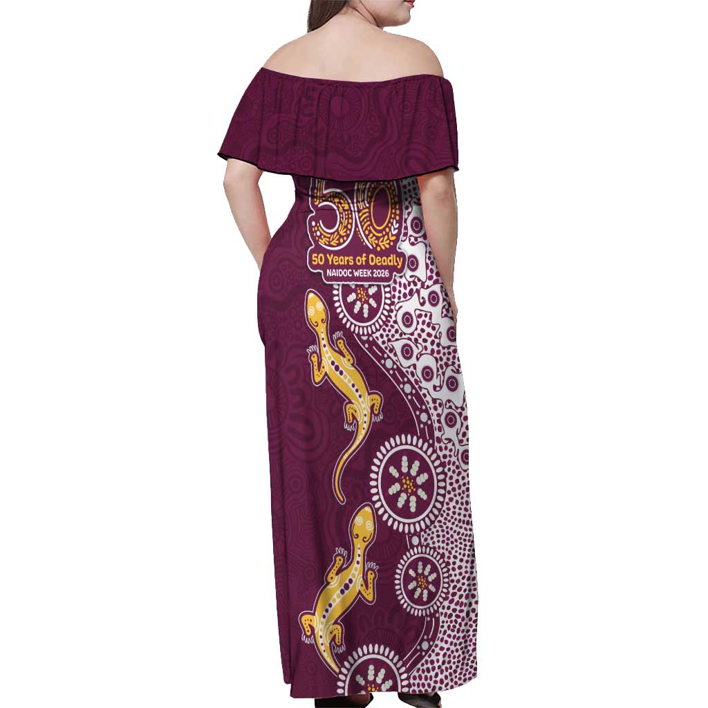 Manly Warringah Sea Eagles NAIDOC Week 2026 Off Shoulder Maxi Dress Aboriginal Lizard Dot Painting - 50 Years of Deadly