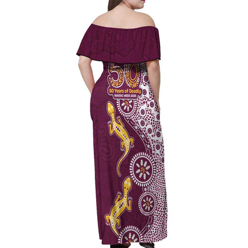 Manly Warringah Sea Eagles NAIDOC Week 2026 Off Shoulder Maxi Dress Aboriginal Lizard Dot Painting - 50 Years of Deadly