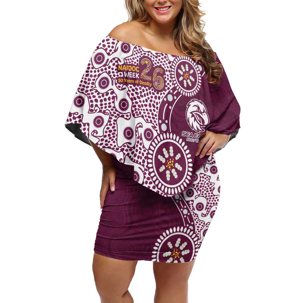 Manly Warringah Sea Eagles NAIDOC Week 2026 Off Shoulder Short Dress Aboriginal Lizard Dot Painting - 50 Years of Deadly