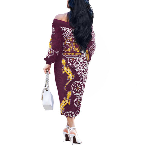 Manly Warringah Sea Eagles NAIDOC Week 2026 Off The Shoulder Long Sleeve Dress Aboriginal Lizard Dot Painting - 50 Years of Deadly